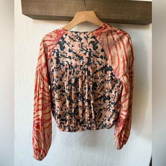 Free People|Cruisin Together Boho mixed print crop top,tribal floral long sleeve - Picture 9 of 16